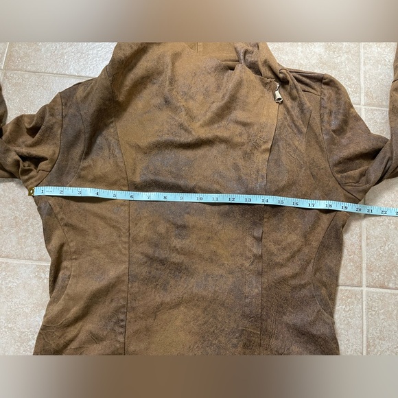 BNCI By Blanc Noir Womens Brown Faux Suede Moto Asymmetrical Zip-Up Brown Sz L - Picture 8 of 9